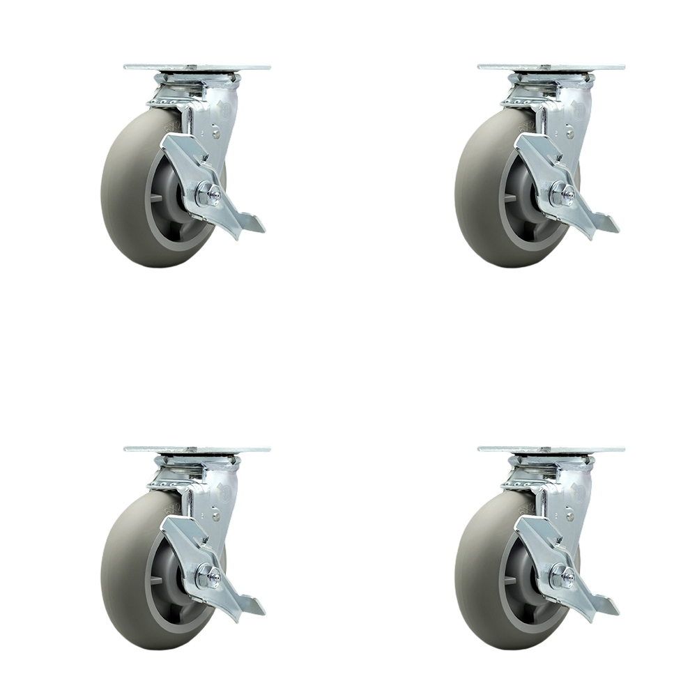 Thermoplastic Rubber Donut Tread Swivel Top Plate Casters Set of 4 Heavy Duty with 6 Inch Wheels- Includes 4 Swivel with Top Lock Brakes and Swivel Locks–2,000 lbs. Total Capacity-Service Caster Brand — photo 1