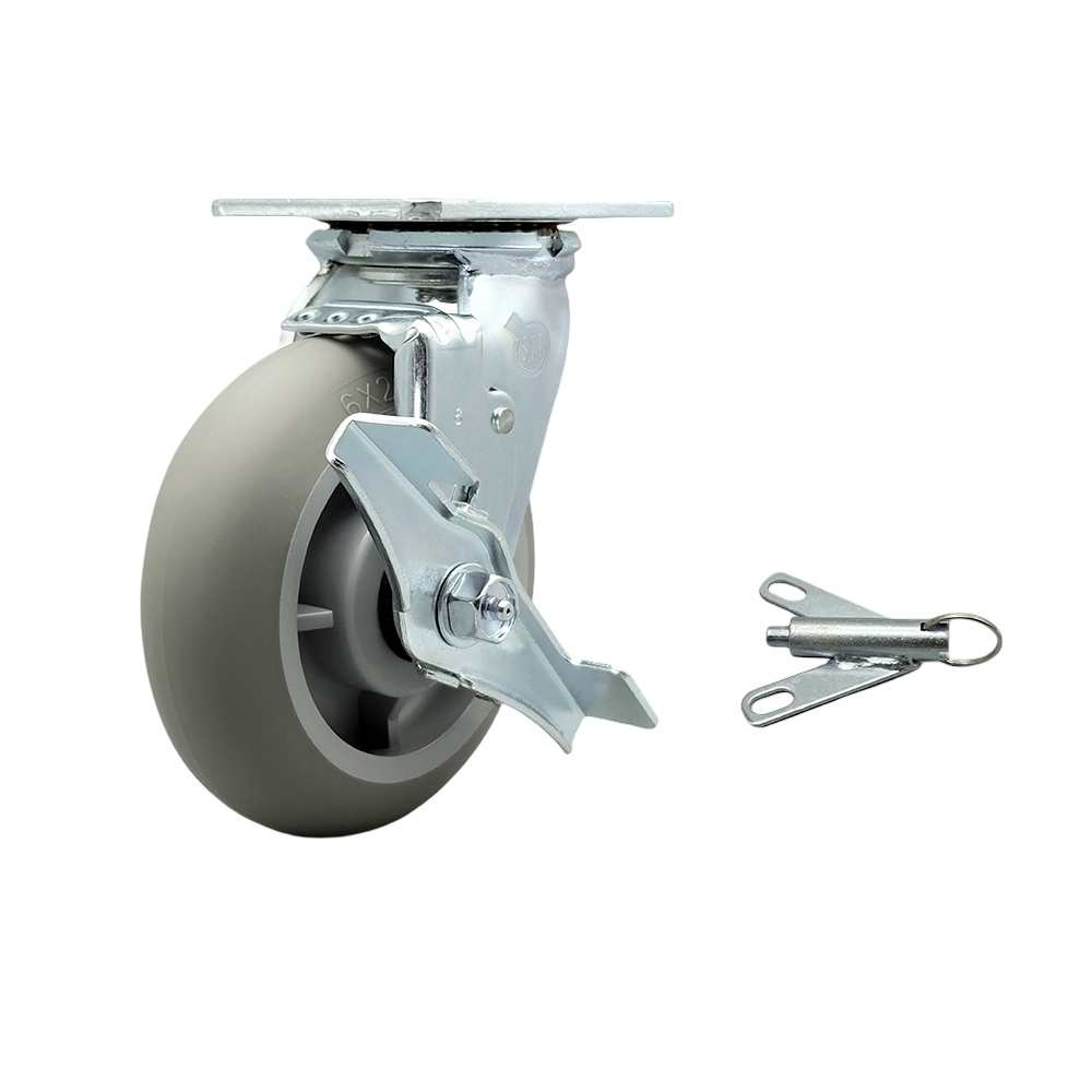 Thermoplastic Rubber Donut Tread Swivel Top Plate Heavy Duty Caster with 6 Inch Wheel and Top Lock Brake and Bolt on Swivel Lock – 500 lbs. Capacity/Caster - Service Caster Brand — photo 1