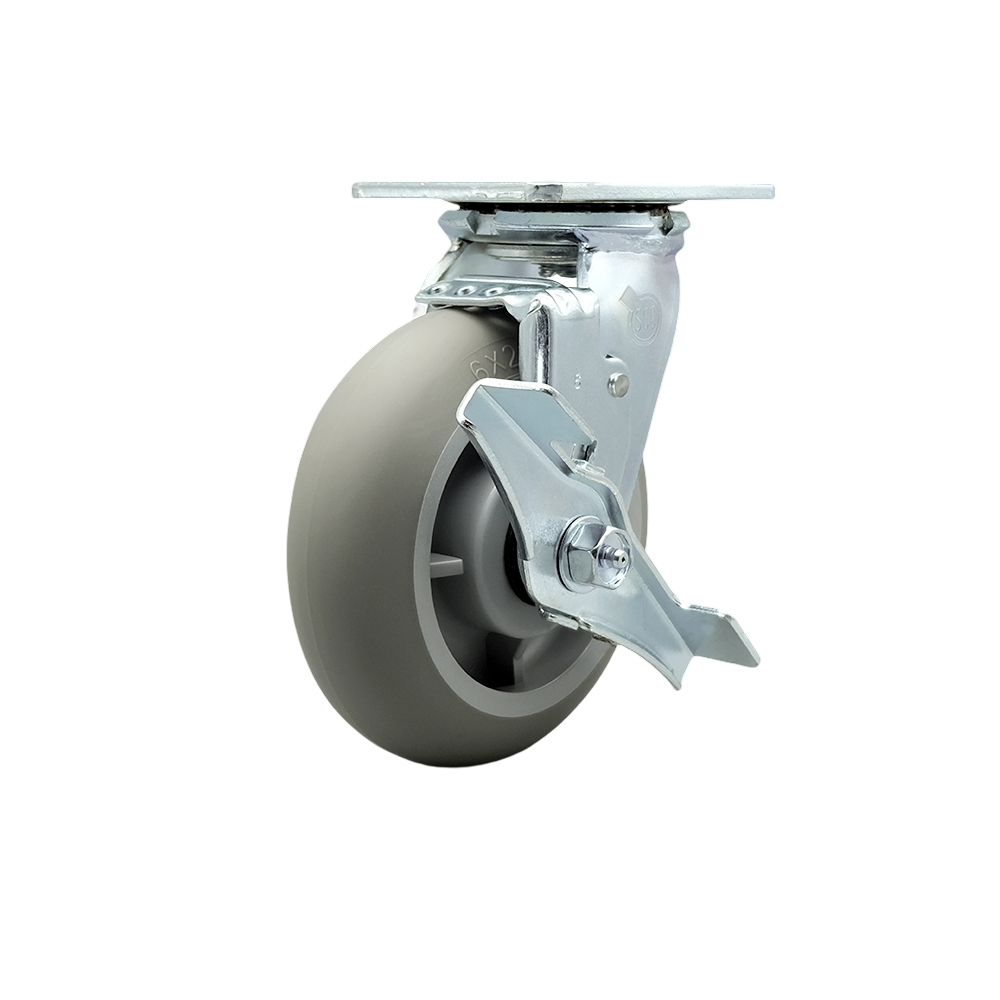 6" Heavy Duty Swivel Caster with Thermoplastic Rubber Wheel, Donut Tread and Brake - 500 lbs Capacity - Service Caster Brand — photo 1