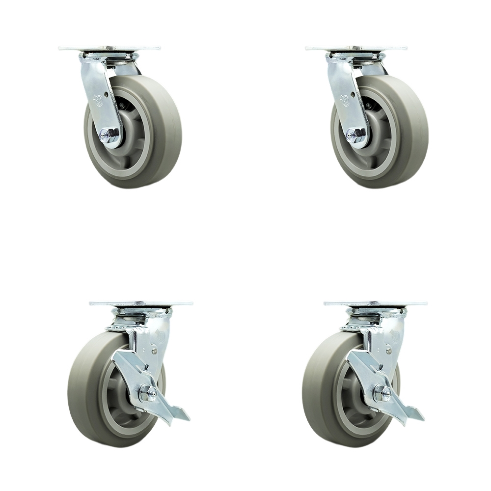 Tool Box Caster Wheel Set - 6 Inch Non-Marking, Easy Rolling Thermoplastic Rubber Flat Tread Wheels - Industrial Grade - 2 Swivel with Top Lock Brakes - Service Caster Brand — photo 1