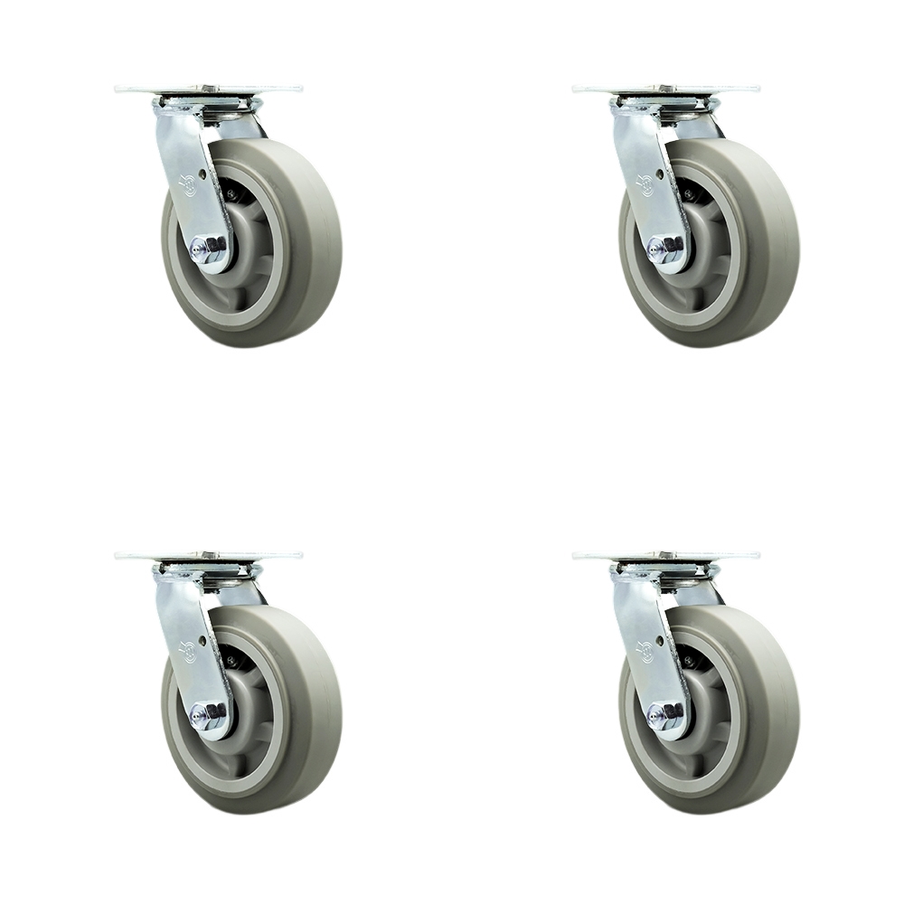 Thermoplastic Rubber Flat Tread Swivel Top Plate Casters Set of 4 Heavy Duty with 6 Inch Wheels - Includes 4 Swivel – 2,000 lbs. Total Capacity - Service Caster Brand — photo 1