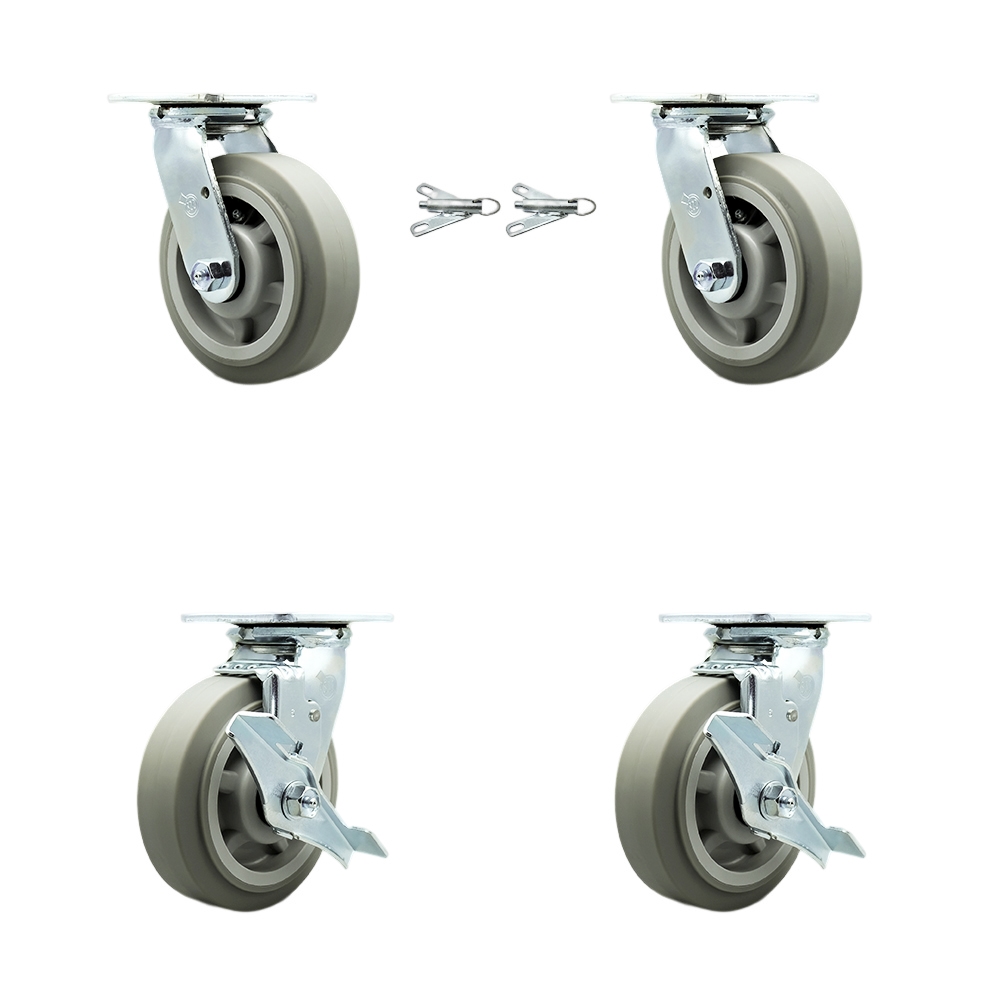 Heavy Duty Swivel Caster Set of 4 with 6 Inch Thermoplastic Rubber Flat Tread Wheels and Ball Bearings - Includes 2 Swivel with Bolt on Swivel Locks and 2 Swivel with Brakes - Service Caster Brand — photo 1