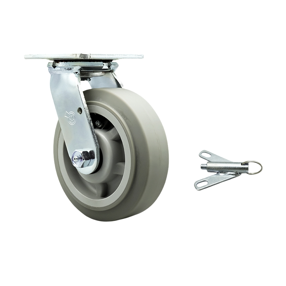 Thermoplastic Rubber Flat Tread Swivel Top Plate Heavy Duty Caster with 6 Inch Wheel and Bolt on Swivel Lock – 500 lbs. Capacity/Caster - Service Caster Brand — photo 1