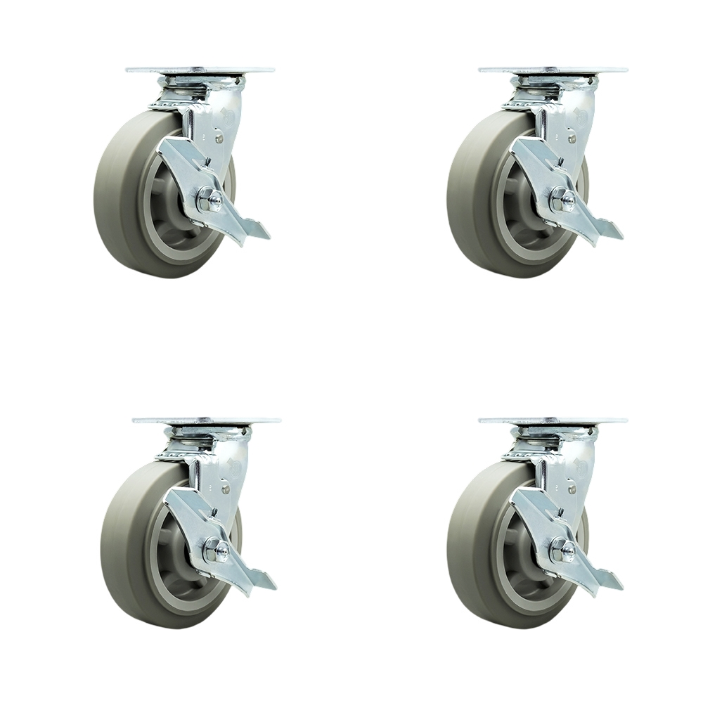 Tool Box Caster Wheel Set - 6 Inch Non-Marking, Easy Rolling Thermoplastic Rubber Flat Tread Wheels - Industrial Grade - 4 Swivel Casters with Top Lock Brakes - Service Caster Brand — photo 1