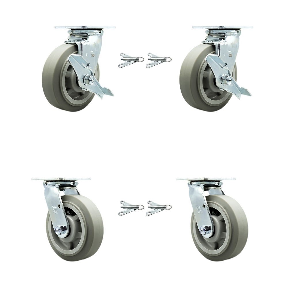Heavy Duty Swivel Caster Set with 6 Inch Thermoplastic Flat Tread Wheel and Ball Bearing-Include 2 Swivel with Brake and Bolt on Swivel Lock and 2 Swivel with Bolt on Swivel Lock- Service Caster Brand — photo 1