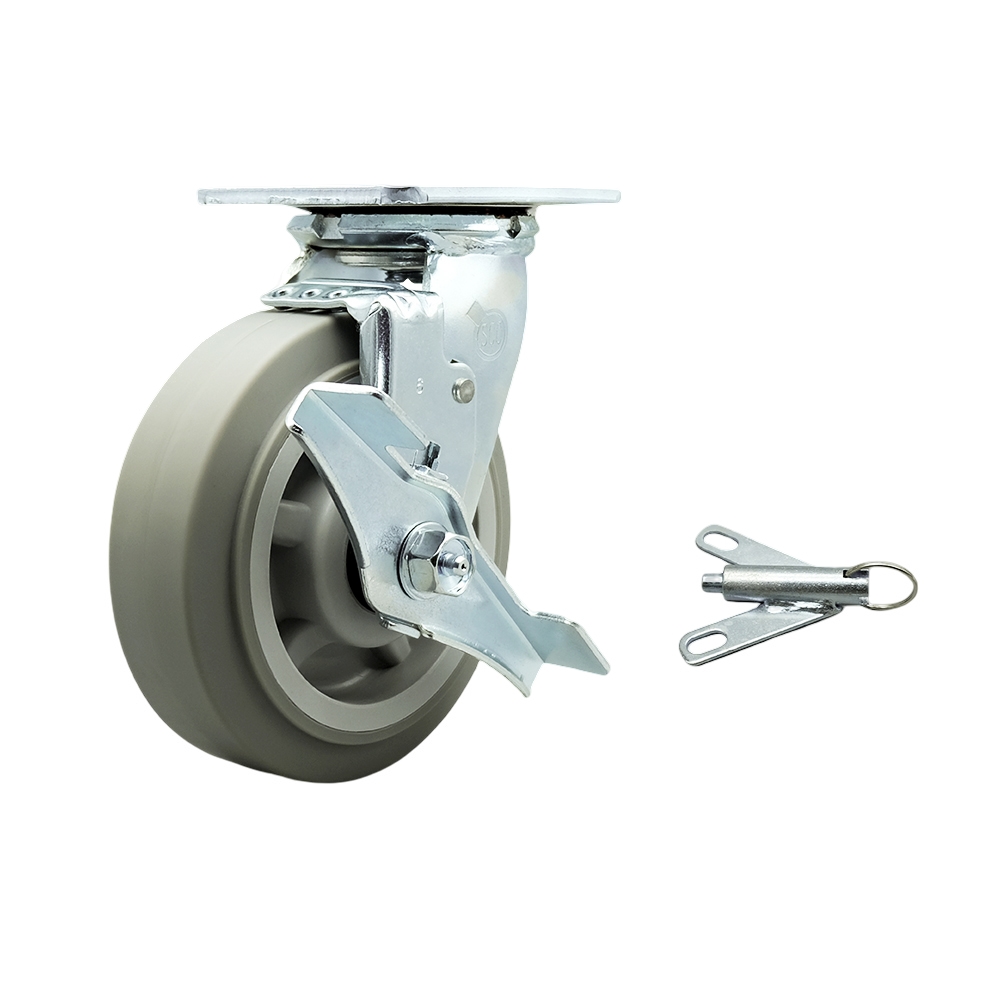 Thermoplastic Rubber Flat Tread Swivel Top Plate Heavy Duty Caster with 6 Inch Wheel and Top Lock Brake and Bolt on Swivel Lock – 500 lbs. Capacity/Caster - Service Caster Brand — photo 1