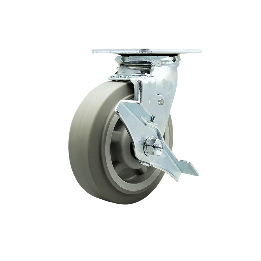Thermoplastic Rubber Flat Tread Swivel Top Plate Heavy Duty Caster with 6 Inch Wheel and Top Lock Brake – 500 lbs. Capacity/Caster - Service Caster Brand — photo 1