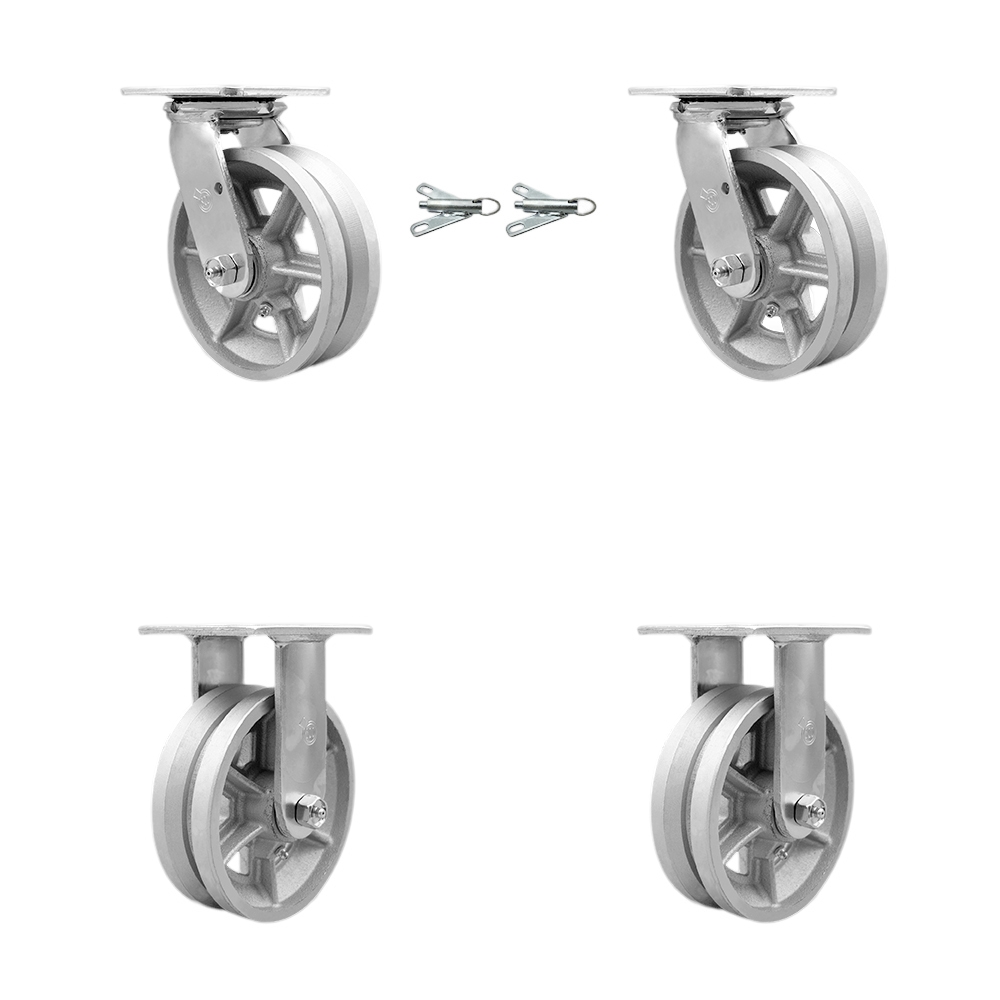 Heavy Duty Swivel Caster Set of 4 with 6 Inch V Groove Semi Steel Wheels and Ball Bearings - Includes 2 Swivel with Bolt on Swivel Locks and 2 Rigid - 4,800 lbs. Total Capacity - Service Caster Brand — photo 1