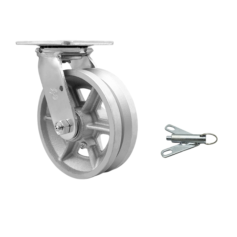 V Groove Semi Steel Cast Iron Swivel Top Plate Heavy Duty Caster with 6 Inch Wheel and Bolt on Swivel Lock – 1,200 lbs. Capacity/Caster - Service Caster Brand — photo 1