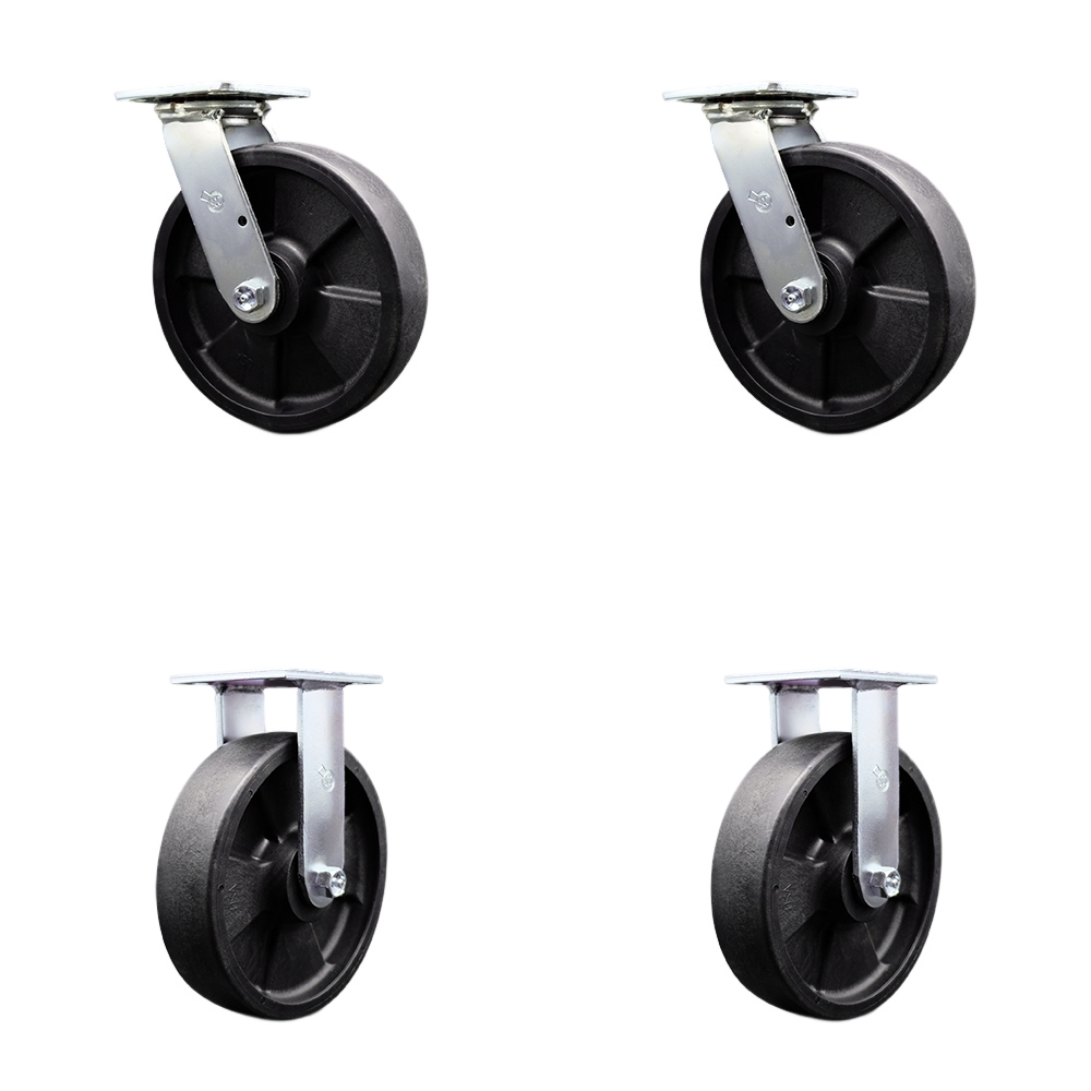 Glass Filled Nylon Swivel Top Plate Casters Set of 4 Heavy Duty with 8 Inch Wheels - Includes 2 Swivel with Bolt on Swivel Locks and 2 Rigid – 5,000 lbs. Total Capacity - Service Caster Brand — photo 1