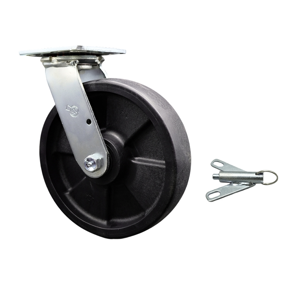 Heavy Duty Swivel Top Plate Caster with Bolt on Swivel Lock and 8 Inch High Temperature Glass Filled Nylon Wheel with Ball Bearings - 1,250 lbs. Capacity/Caster - Service Caster Brand — photo 1