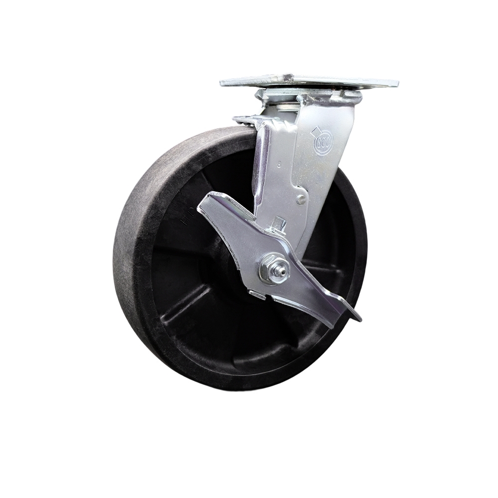 Heavy Duty Swivel Top Plate Caster with Top Lock Brake and 8 Inch High Temperature Glass Filled Nylon Wheel with Ball Bearings - 1,250 lbs. Capacity/Caster - Service Caster Brand — photo 1