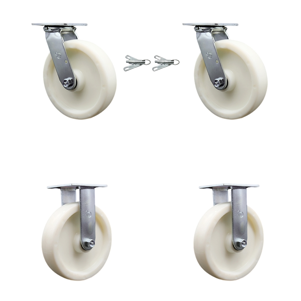 Nylon Swivel Top Plate Casters Set of 4 Heavy Duty with 8 Inch Wheels - Includes 2 Swivel with Bolt on Swivel Locks and 2 Rigid – 5,000 lbs. Total Capacity - Service Caster Brand — photo 1