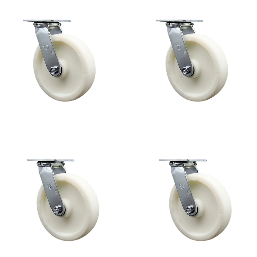 Nylon Swivel Top Plate Casters Set of 4 Heavy Duty with 8 Inch Wheels - Includes 4 Swivel with Bolt on Swivel Locks – 5,000 lbs. Total Capacity - Service Caster Brand — photo 1