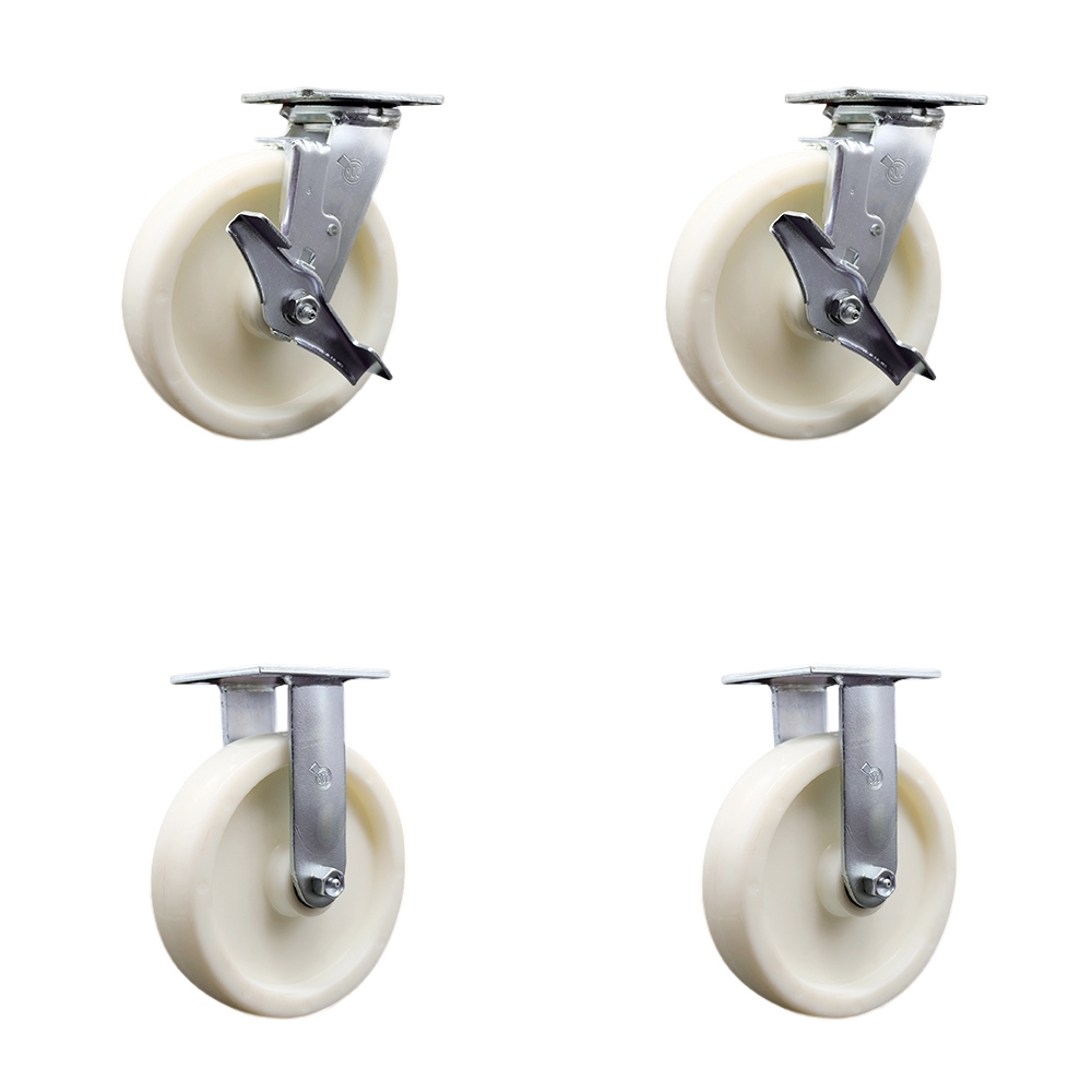 Heavy Duty Swivel Caster Set of 4 with 8 Inch Nylon Wheels and Ball Bearings - Includes 2 Swivel with Brakes and 2 Rigid - 5,000 lbs. Total Capacity - Service Caster Brand — photo 1