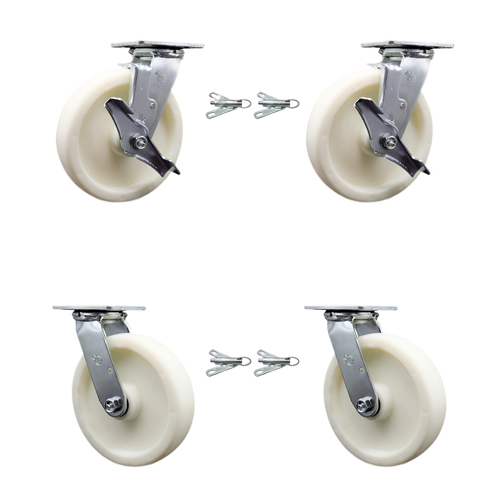 Nylon Swivel Top Plate Casters Set 4 Heavy Duty with 8 Inch Wheels - Includes 2 Swivel with Brakes and Bolt on Swivel Locks and 2 Swivel with Bolt on Swivel Locks - Service Caster Brand — photo 1