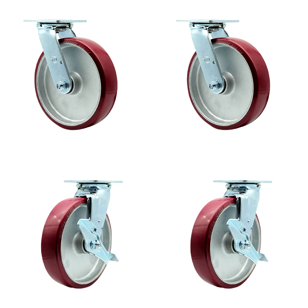 Stainless Steel Heavy Duty Swivel Caster Set with 8 Inch Rubber on Aluminum Wheels and Ball Bearings-Includes 2 Swivel with Bolt on Swivel Locks and 2 Swivel with Brakes-Service Caster Brand — photo 1