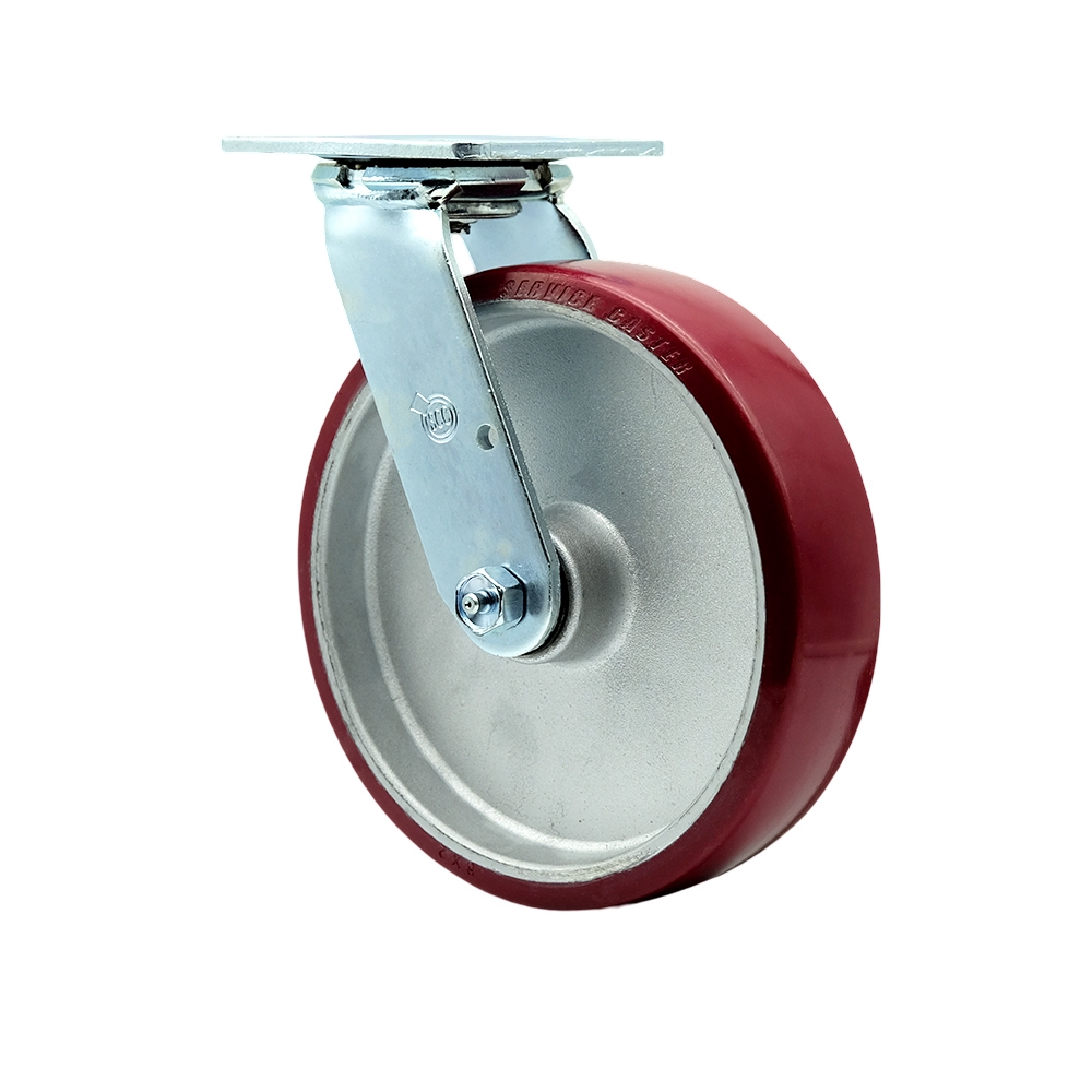 Heavy Duty Swivel Top Plate Caster with 8 Inch Polyurethane on Aluminum Wheel and Ball Bearings - 1,250 lbs. Capacity/Caster - Service Caster Brand — photo 1