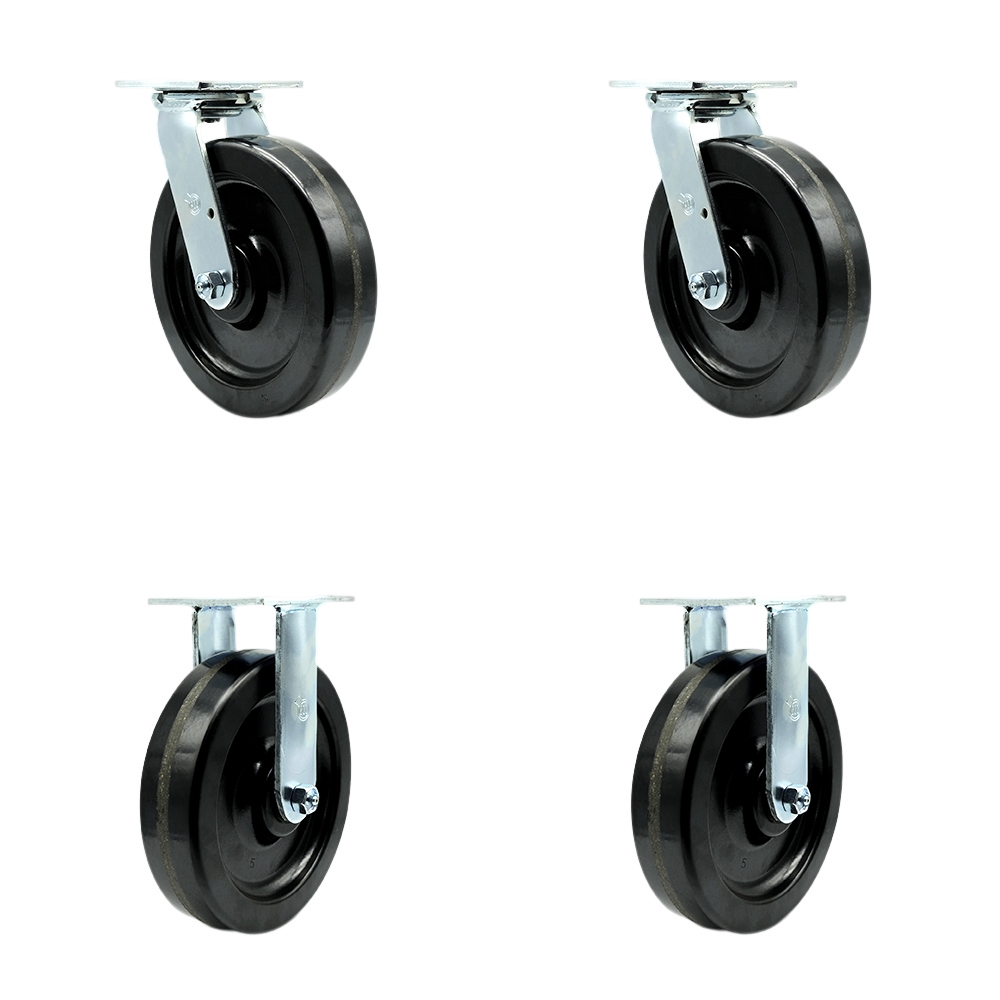 Service Caster Brand Replacement Set for Hippo Hopper Casters PHC8-2-SET - Top Plate Caster with 8 Inch Phenolic Wheel - Includes 2 Swivel & 2 Rigid – 5,000 lbs. Total Capacity — photo 1
