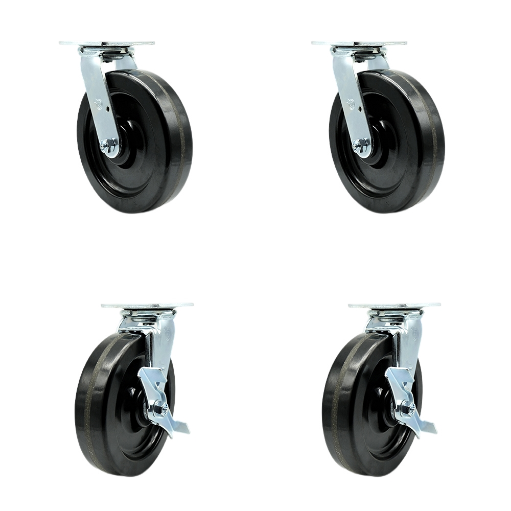 Heavy Duty Swivel Caster Set of 4 with 8 Inch Phenolic Wheels and Ball Bearings - Includes 2 Swivel with Brakes and 2 Swivel - 5,000 lbs. Total Capacity - Service Caster Brand — photo 1