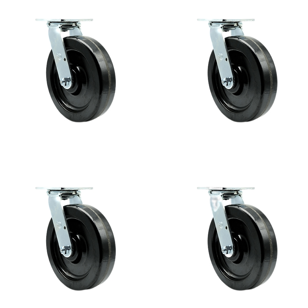 Phenolic Swivel Top Plate Casters Set of 4 Heavy Duty with 8 Inch Wheels - Includes 4 Swivel – 5,000 lbs. Total Capacity - Service Caster Brand — photo 1