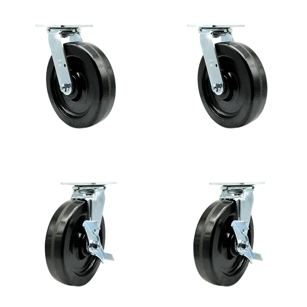 Phenolic Swivel Top Plate Casters Set of 4 Heavy Duty with 8 Inch Wheels-Includes 2 Swivel with Bolt on Swivel Locks and 2 Swivel with Brakes-5,000 lbs. Total Capacity - Service Caster Brand — photo 1