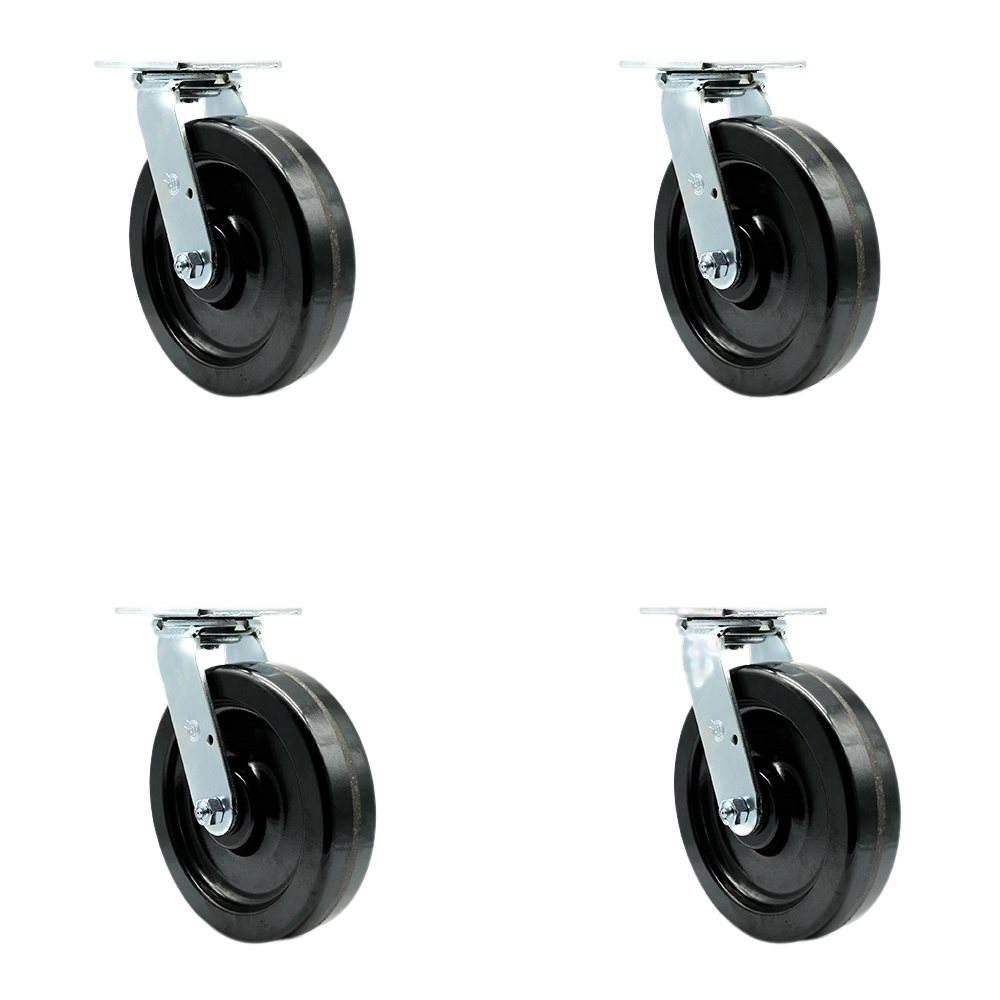 Phenolic Swivel Top Plate Casters Set of 4 Heavy Duty with 8 Inch Wheels - Includes 4 Swivel with Bolt on Swivel Locks – 5,000 lbs. Total Capacity - Service Caster Brand — photo 1