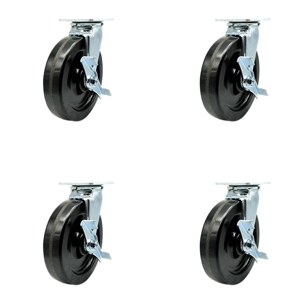 Phenolic Swivel Top Plate Casters Set of 4 Heavy Duty with 8 Inch Wheels - Includes 4 Swivel with Top Lock Brakes – 5,000 lbs. Total Capacity - Service Caster Brand — photo 1