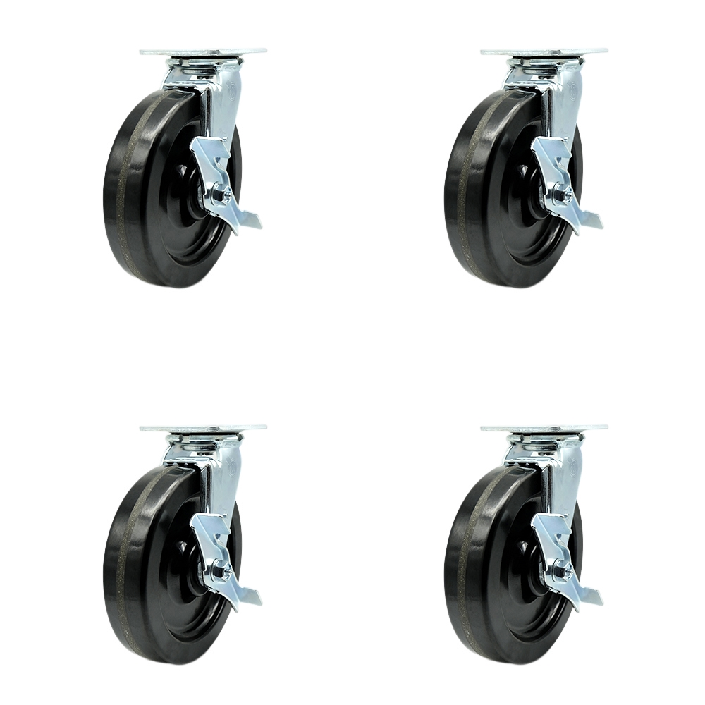 Phenolic Swivel Top Plate Casters Set of 4 Heavy Duty with 8 Inch Wheels - Includes 2 Swivel with Brakes and Bolt on Swivel Locks and 2 Swivel with Brakes - Service Caster Brand — photo 1
