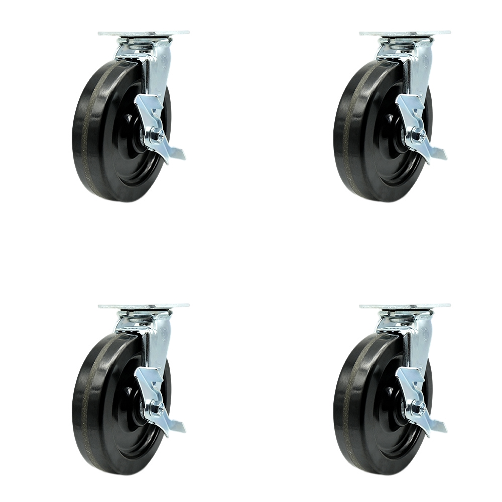 Phenolic Swivel Top Plate Casters Set of 4 Heavy Duty with 8 Inch Wheels - Includes 4 Swivel with Top Lock Brakes and Bolt on Swivel Locks – 5,000 lbs. Total Capacity - Service Caster Brand — photo 1