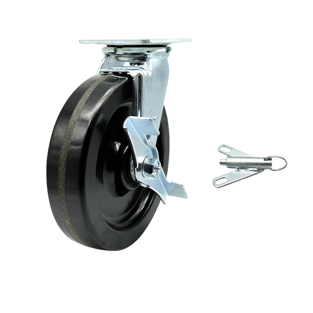 Heavy Duty Swivel Top Plate Caster with Top Lock Brake and Bolt on Swivel Lock and 8 Inch Phenolic Wheel with Ball Bearings - 1,250 lbs. Capacity/Caster - Service Caster Brand — photo 1