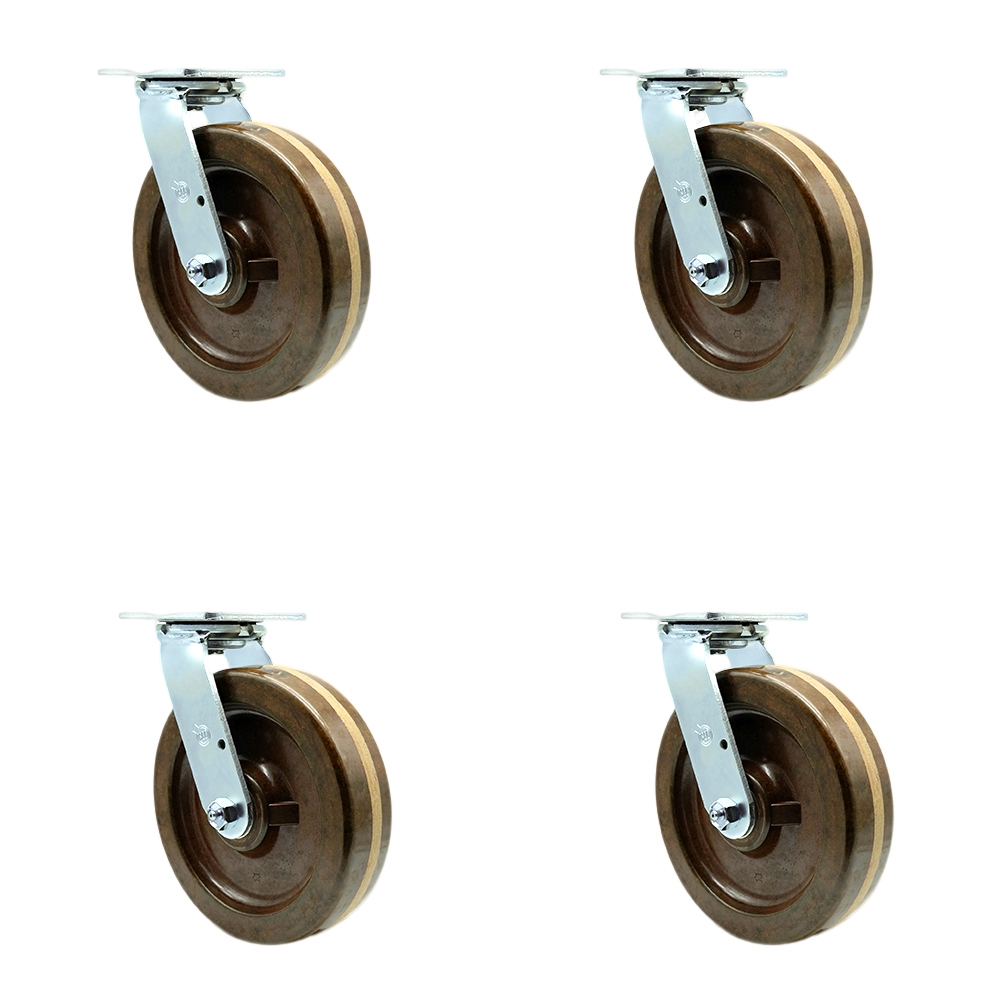 Heavy Duty Swivel Caster Set of 4 with 8 Inch High Temperature Glass Filled Nylon Wheels - Includes 4 Swivel with Bolt on Swivel Locks - 4,800lbs. Total Capacity - Service Caster Brand — photo 1