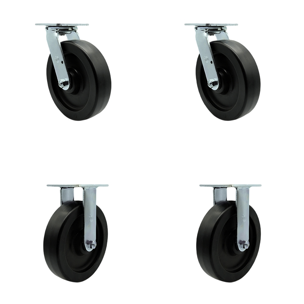 Polyolefin Swivel Top Plate Casters Set of 4 Heavy Duty with 8 Inch Wheels - Includes 2 Swivel with Bolt on Swivel Locks and 2 Rigid – 3,600 lbs. Total Capacity - Service Caster Brand — photo 1