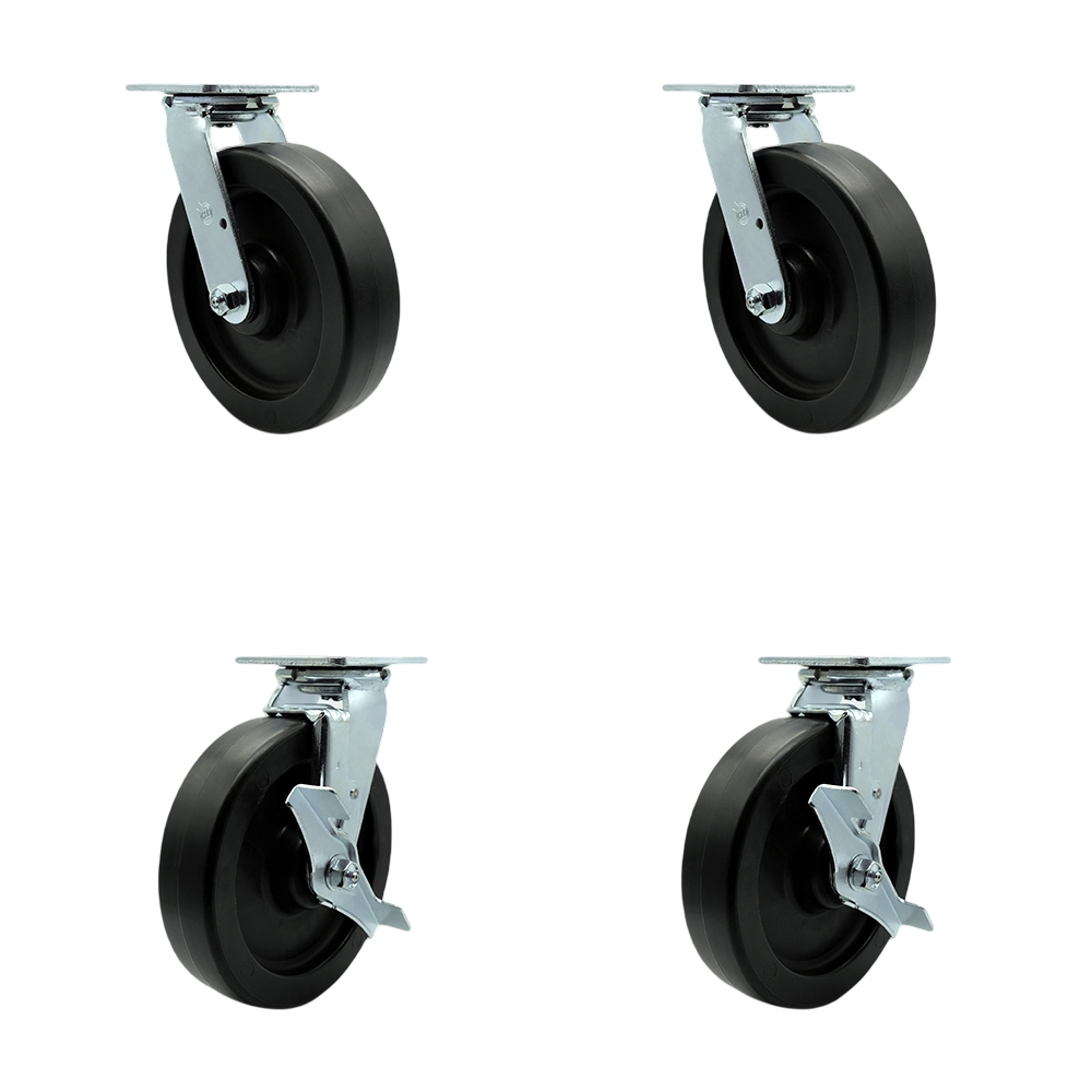 Heavy Duty Swivel Caster Set of 4 with 8 Inch Polyolefin Wheels and Ball Bearings - Includes 2 Swivel with Bolt on Swivel Locks and 2 Swivel with Brakes-3,600 lbs. Total Capacity- Service Caster Brand — photo 1
