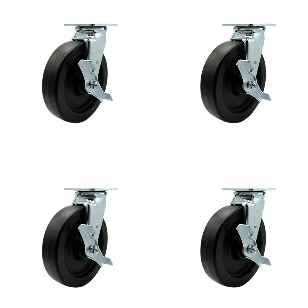 Heavy Duty Swivel Caster Set of 4 with 8 Inch Polyolefin Wheels and Ball Bearings - Includes 4 Swivel with Top Lock Brakes - 3,600 lbs. Total Capacity - Service Caster Brand — photo 1