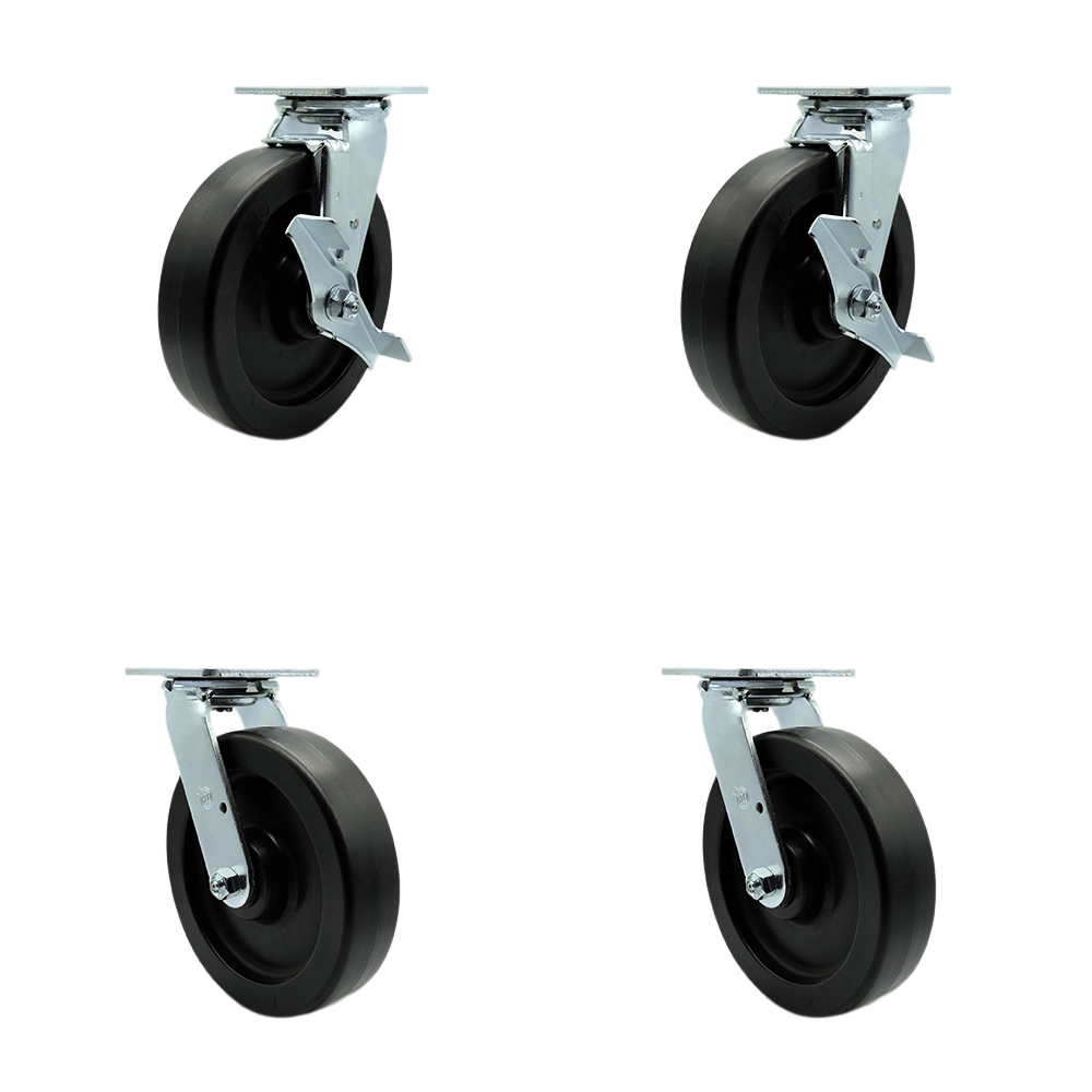 Polyolefin Swivel Top Plate Casters Set 4 Heavy Duty with 8 Inch Wheels - Includes 2 Swivel with Brakes and Bolt on Swivel Locks and 2 Swivel with Bolt on Swivel Locks - Service Caster Brand — photo 1