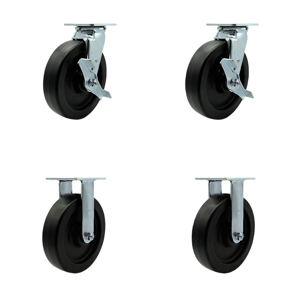 Polyolefin Swivel Top Plate Casters Set of 4 Heavy Duty with 8 Inch Wheels - Includes 2 Swivel with Brakes and Bolt on Swivel Locks and 2 Rigid - 3,600 lbs. Total Capacity - Service Caster Brand — photo 1