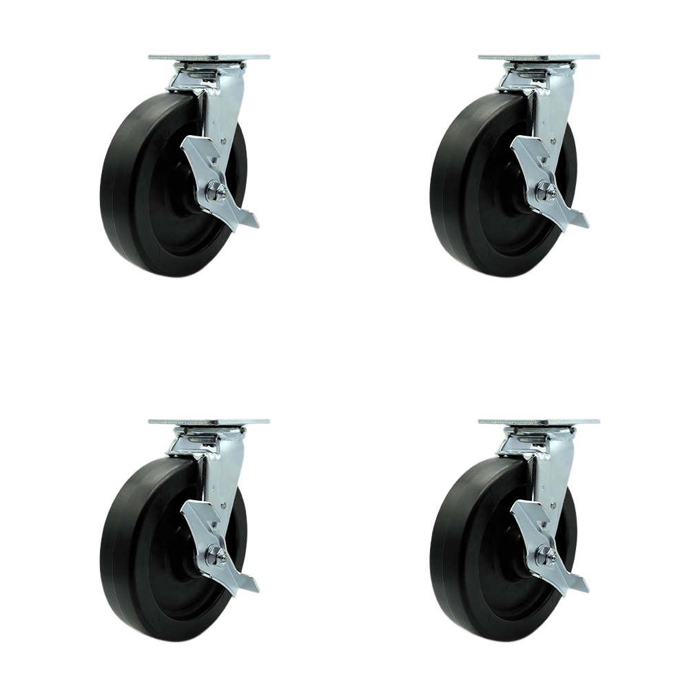 Heavy Duty Swivel Caster Set of 4 with 8 Inch Polyolefin Wheels and Ball Bearings - Includes 2 Swivel with Brakes and Bolt on Swivel Locks and 2 Swivel with Brakes - Service Caster Brand — photo 1