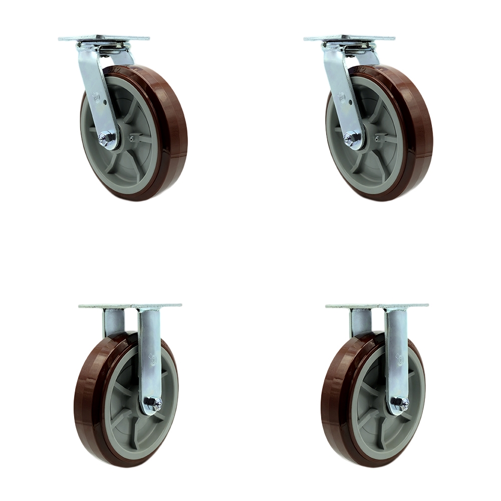 Service Caster Brand Replacement Caster Set for Magliner Platform Truck and U-Boat Caster Set 86152-Polyurethane Swivel Top Plate Caster Set w/8" Maroon Wheel-IncludeS 2 Swivel Casters&2 Rigid Casters — photo 1