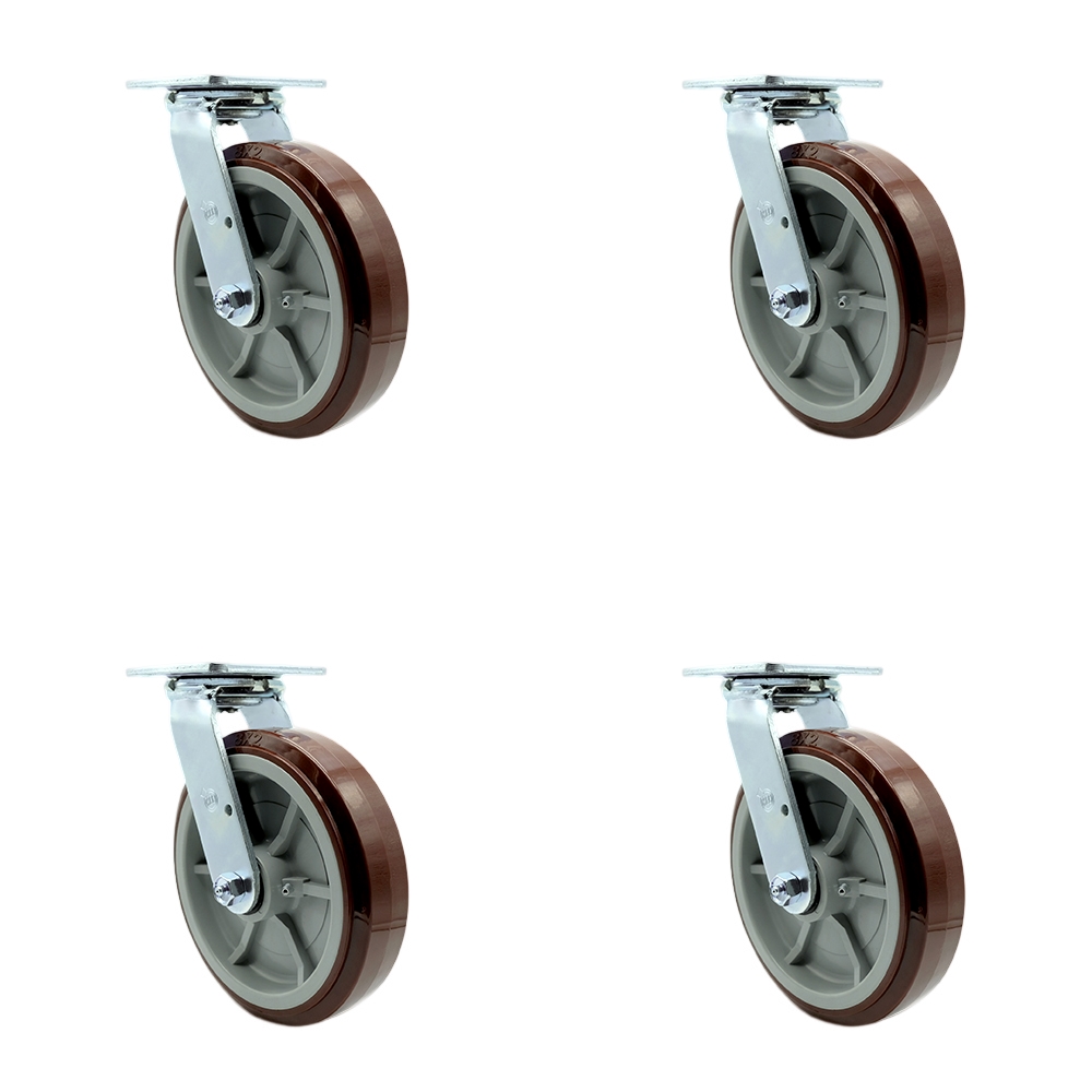 Service Caster Brand Replacement Caster Set for Magliner U-Boat Caster 130077 – Heavy Duty Replacement – Polyurethane Swivel Top Plate Caster Set w/8" x 2" Maroon Wheel – Includes 4 Swivel Casters — photo 1