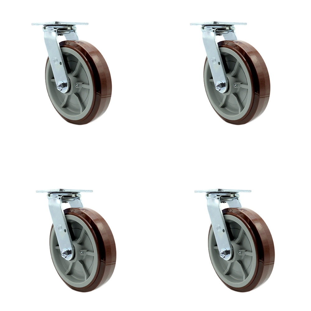Polyurethane Swivel Top Plate Casters Set of 4 Heavy Duty with 8 Inch Wheels - Includes 4 Swivel with Bolt on Swivel Locks – 4,000 lbs. Total Capacity - Service Caster Brand — photo 1