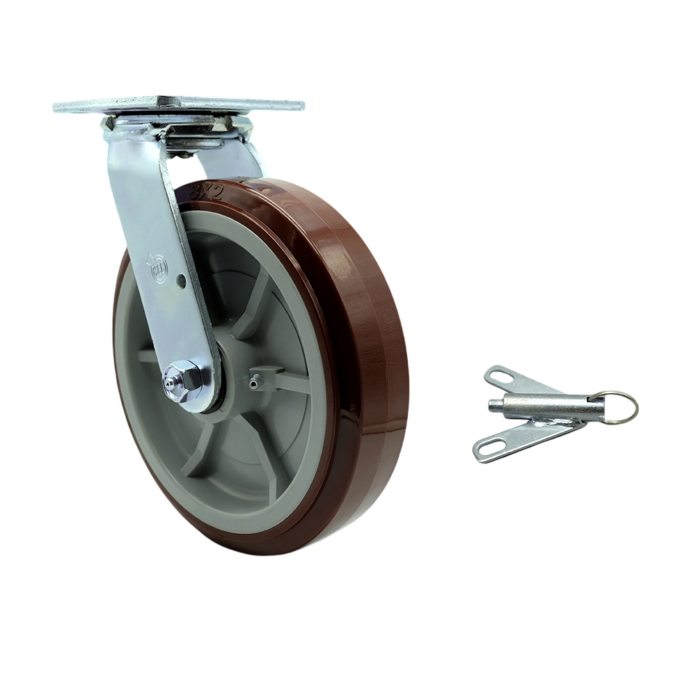 Polyurethane Swivel Top Plate Heavy Duty Caster with 8 Inch Wheel and Bolt on Swivel Lock – 1,000 lbs. Capacity/Caster - Service Caster Brand — photo 1