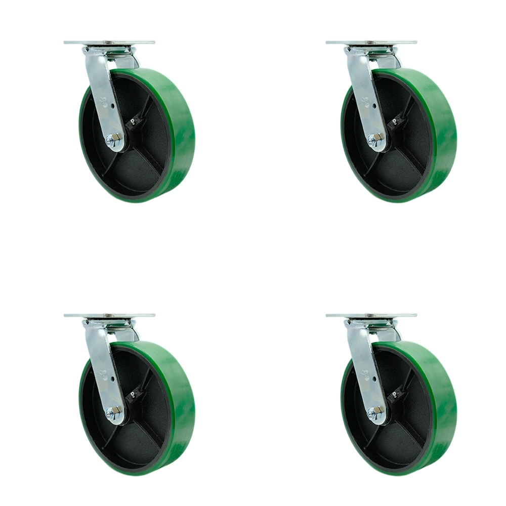 Heavy Duty Swivel Caster Set of 4 with 8 Inch Green Polyurethane on Cast Iron Wheels and Ball Bearings - Includes 4 Swivel - 5,000 lbs. Total Capacity - Service Caster Brand — photo 1