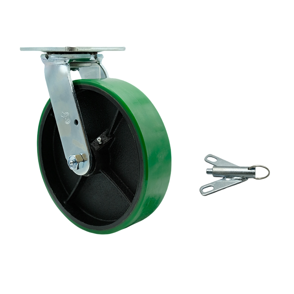 Polyurethane on Cast Iron Swivel Top Plate Heavy Duty Caster with 8 Inch Green Wheel and Bolt on Swivel Lock – 1,250 lbs. Capacity/Caster - Service Caster Brand — photo 1