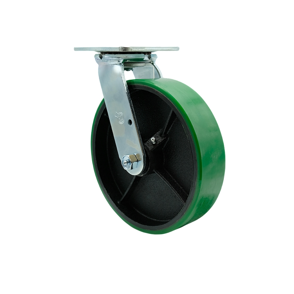 Heavy Duty Swivel Top Plate Caster with 8 Inch Green Polyurethane on Cast Iron Wheel and Ball Bearings - 1,250 lbs. Capacity/Caster - Service Caster Brand — photo 1