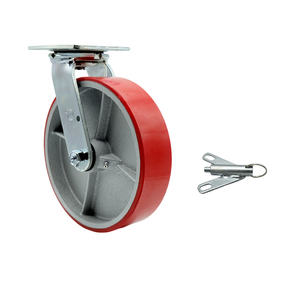 Polyurethane on Cast Iron Swivel Top Plate Heavy Duty Caster with 8 Inch Red Wheel and Bolt on Swivel Lock – 1,250 lbs. Capacity/Caster - Service Caster Brand — photo 1