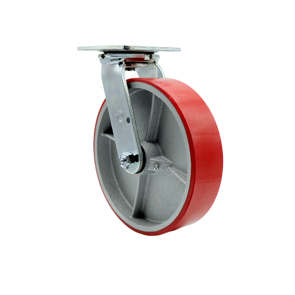 8" Heavy Duty Swivel Caster with Red Polyurethane on Iron Wheel - 1,250 lbs Capacity - Service Caster Brand — photo 1
