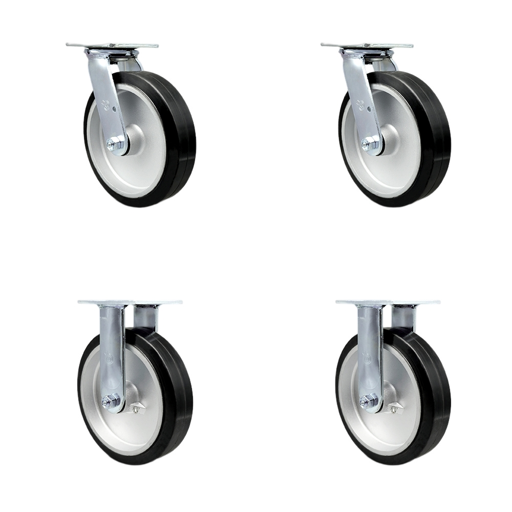 Heavy Duty Swivel Caster Set of 4 with 8 Inch Rubber on Aluminum Wheels and Ball Bearings - Includes 2 Swivel and 2 Rigid - 2,400 lbs. Total Capacity - Service Caster Brand — photo 1