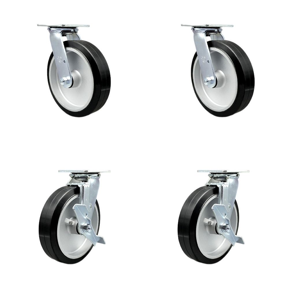 Stainless Steel Heavy Duty Swivel Caster Set of 4 with 8 Inch Rubber on Aluminum Wheels and Ball Bearings - Includes 2 Swivel with Brakes and 2 Swivel - Service Caster Brand — photo 1