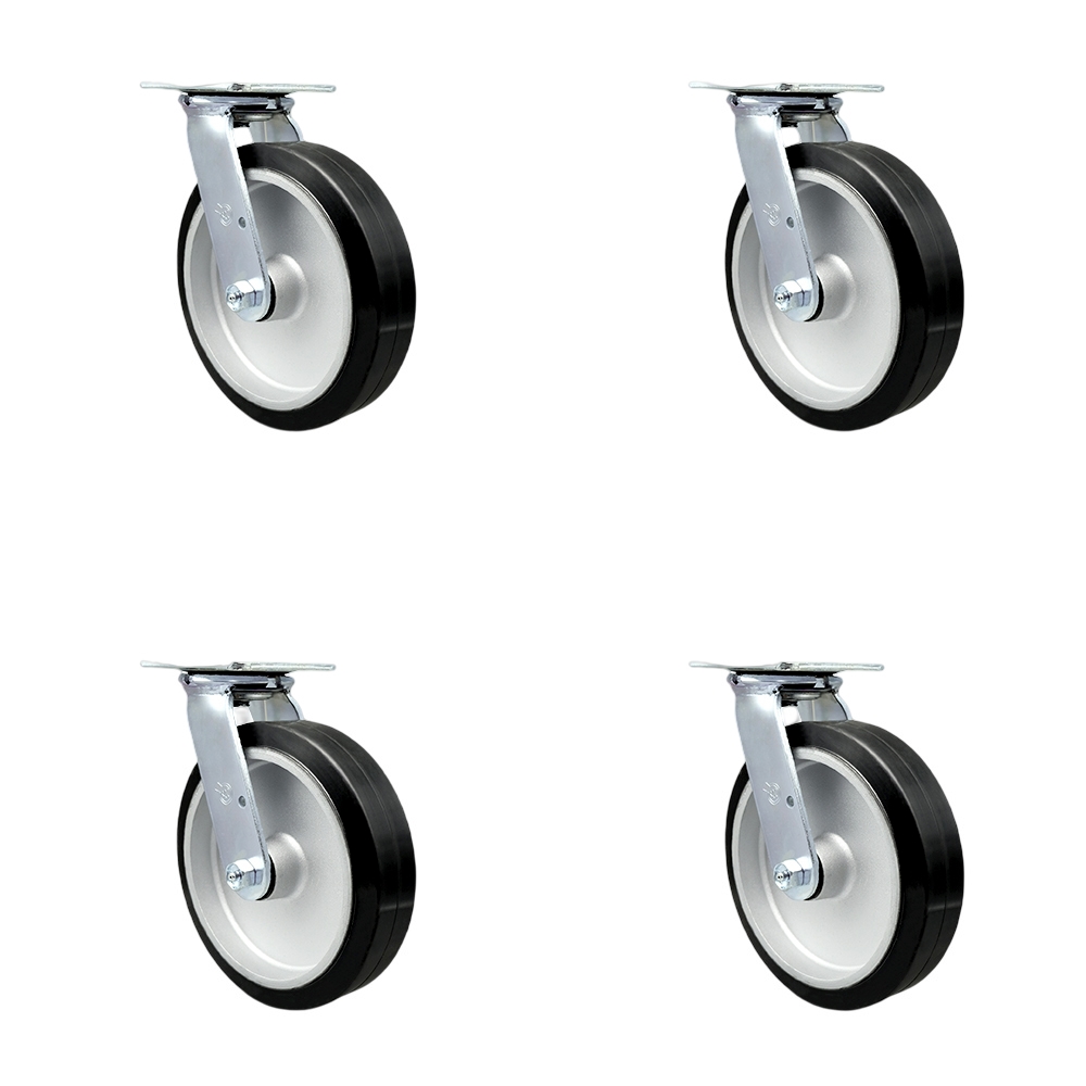 Stainless Steel Rubber on Aluminum Swivel Top Plate Casters Set of 4 Heavy Duty with 8 Inch Wheels - Includes 4 Swivel – 2,400 lbs. Total Capacity - Service Caster Brand — photo 1
